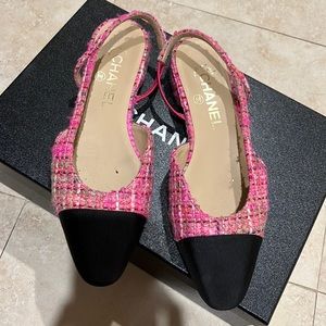 Chanel tweed slingbacks size 37 pink and black